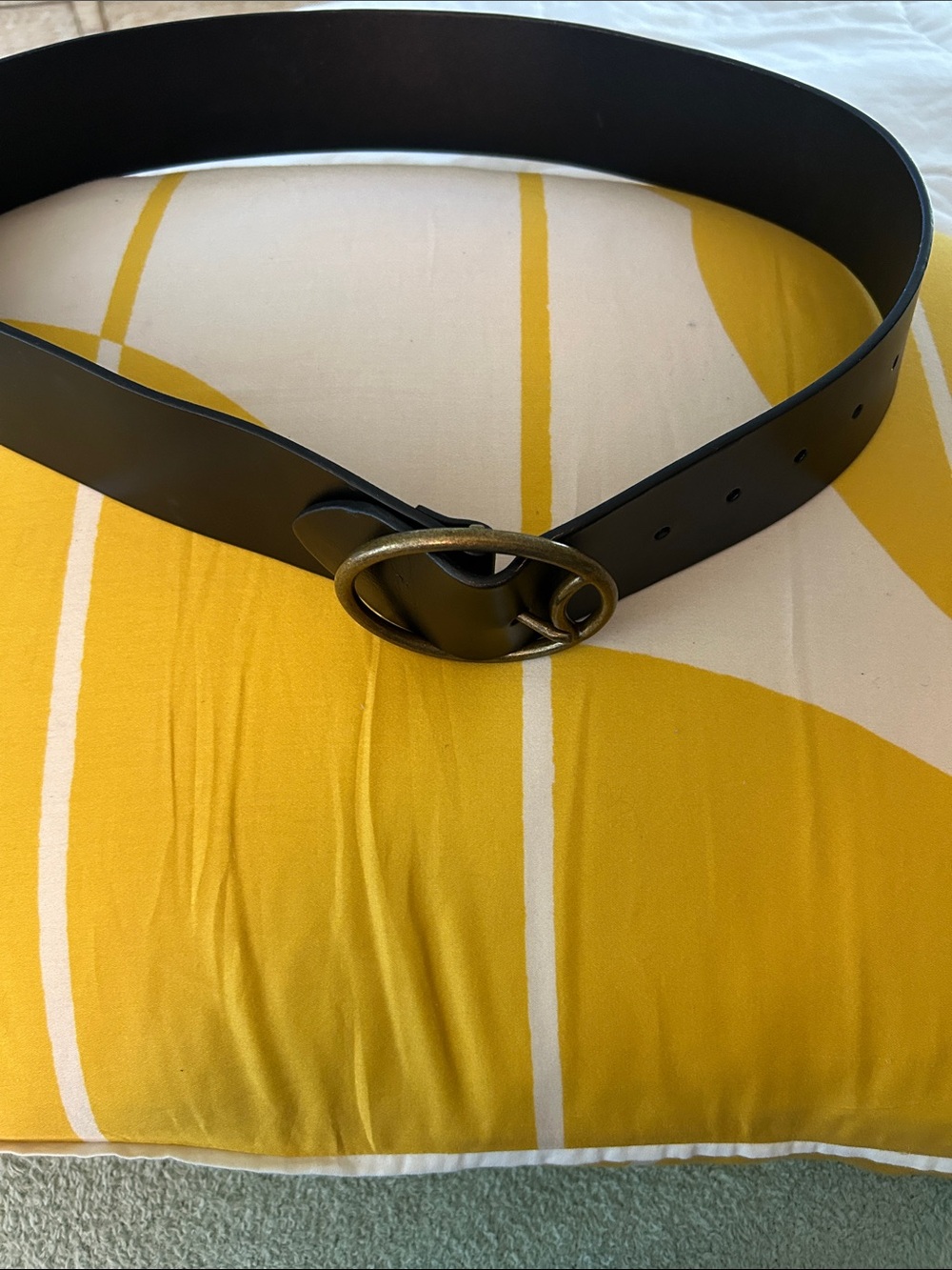 Wide Black Leather Belt with Brushed Gold Double-Ring Buckle By Anthropologie